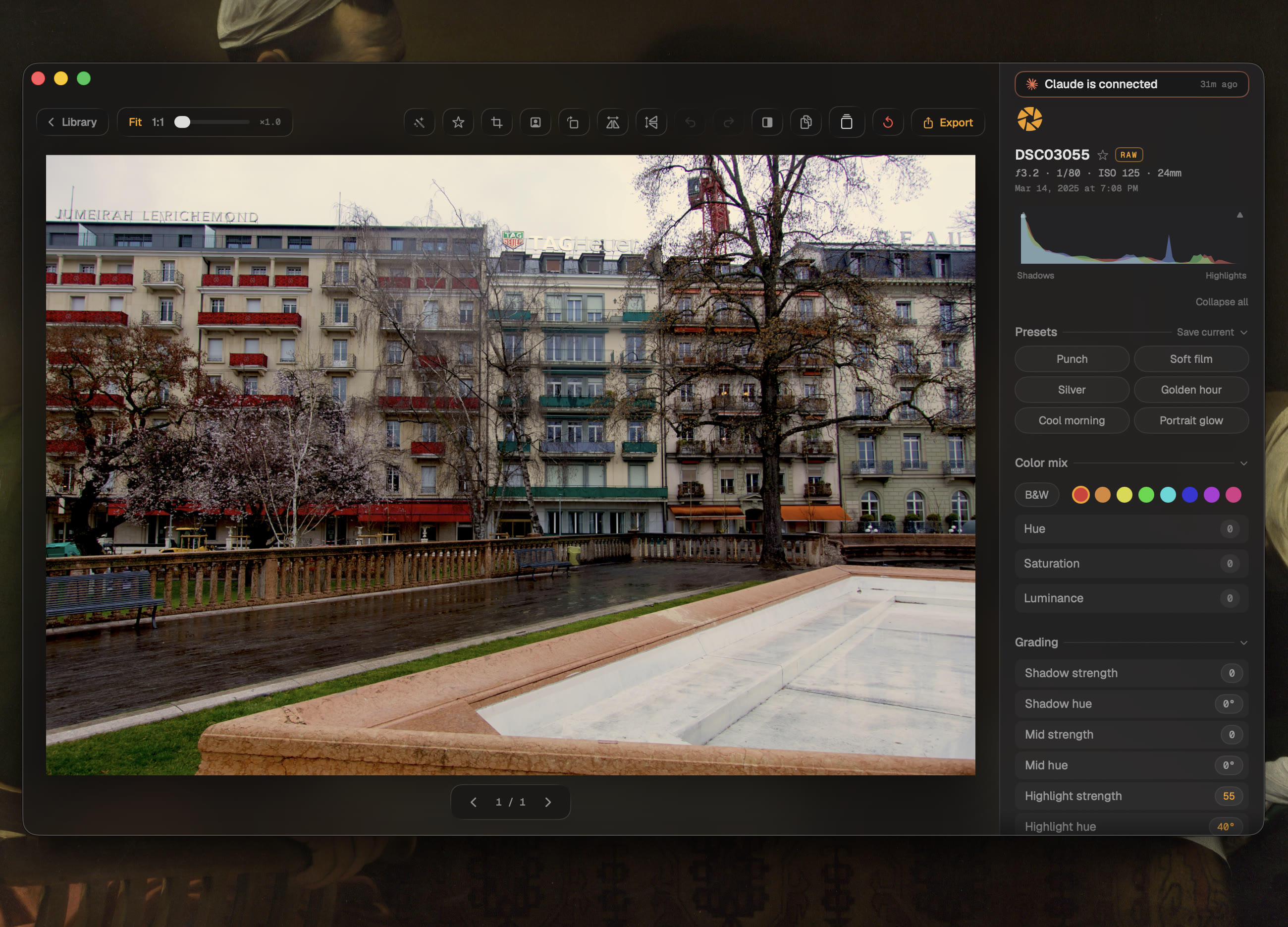 The same photograph after editing in Chiaro
