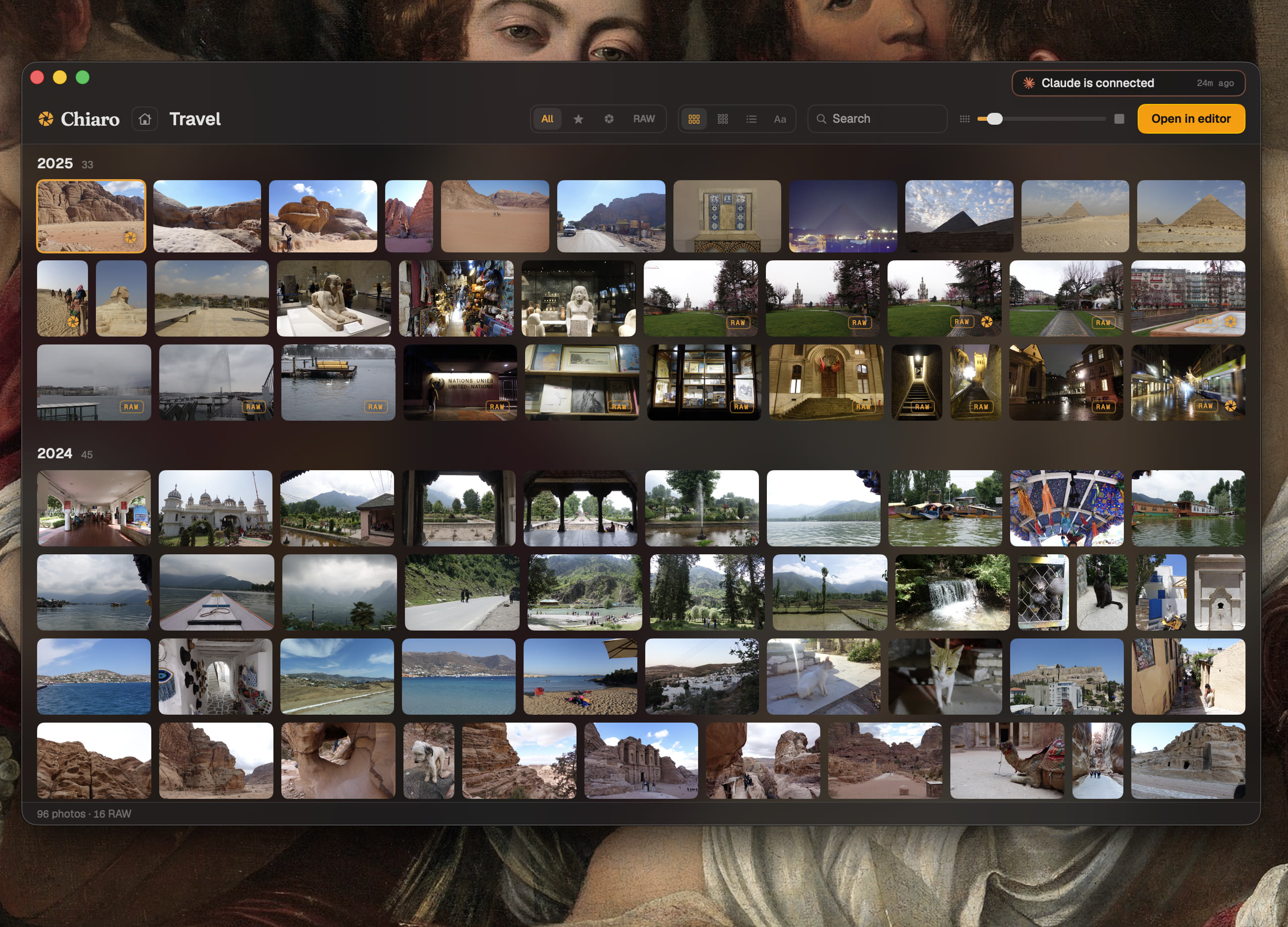 Chiaro's library showing a folder of photographs grouped by year